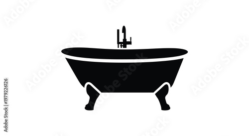 Classic clawfoot bathtub illustration presented as a striking silhouette