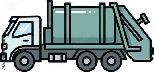 Modern garbage truck and waste collection vehicle for municipal sanitation and urban waste management service, flat vector illustration
