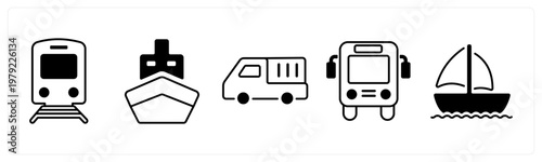 A set of 5 mix icons as train, ship, truck