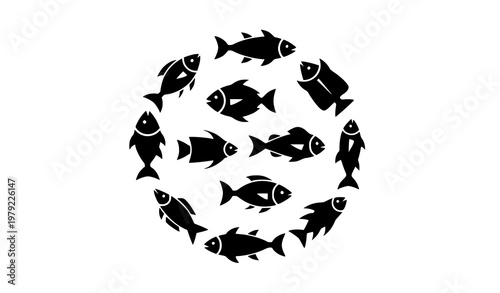 Minimal marine animal silhouettes circle composition ocean vector design set