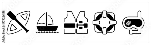 A set of 5 mix icons as boat, ship, life jacket