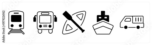 A set of 5 mix icons as train, travel bus, boat
