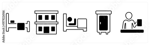 A set of 5 mix icons as bed, hotel, rest