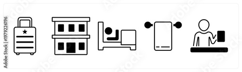 A set of 5 mix icons as luggage, hotel, rest