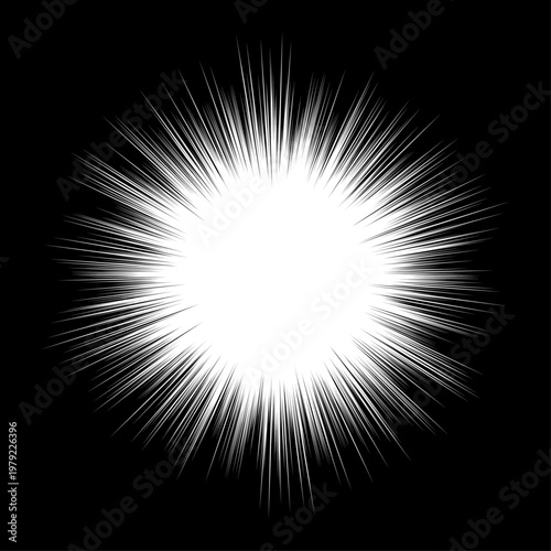 黒い背景に白いウニフラッシュ･集中線の吹き出しフレーム - 漫画風の丸いトゲトゲした効果線の素材