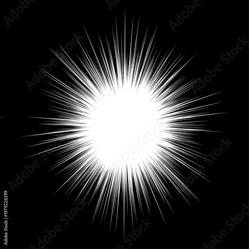 黒い背景に白いウニフラッシュ･集中線の吹き出しフレーム - 漫画風の丸いトゲトゲした効果線の素材