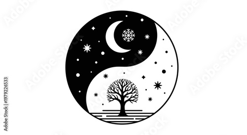Yin Yang Tree Symbol Design.