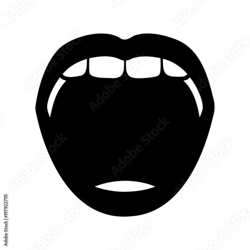 Black mouth, open lips, white teeth, vector icon, mouth illustration, facial expression