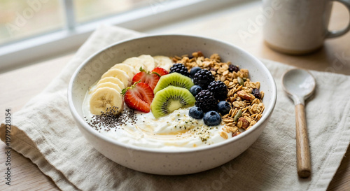 Obraz na płótnie Healthy yogurt bowl with fruits and granola