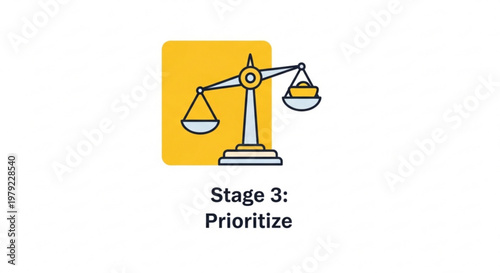 A vector graphic illustration of a scale icon representing prioritization in a business or workflow process