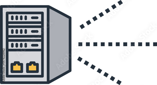 Server with multiple outgoing connections network data transfer and processing concept illustration technology and digital information flow.
