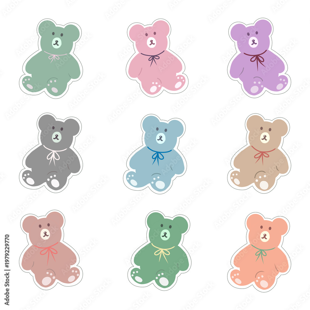 Obraz premium Cute pastel teddy bear stickers set for kids decoration