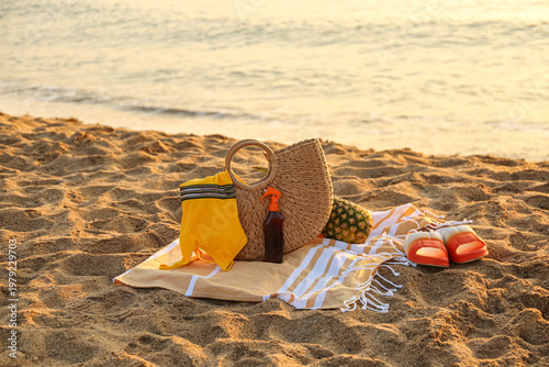Stylish beach bag, flip-flo...