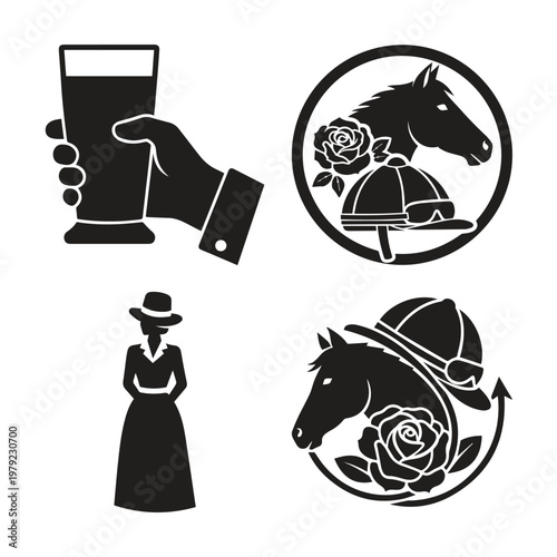 Horse racing and equestrian derby celebration silhouettes with equestrian celebration competition