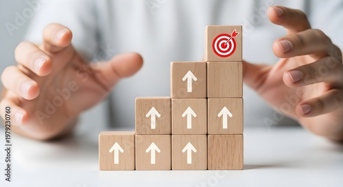 Business Growth Strategy Concept with Wooden Blocks and Target
