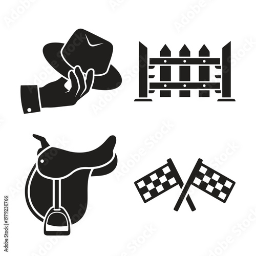 Horse riding and equestrian sport silhouette icons with equestrian silhouette competition