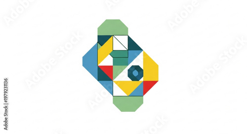 A colorful geometric shape vector graphic composed of various triangles and polygons