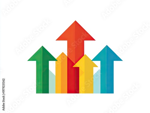 Free Download Graphic of multicolored upward-pointing arrows, different sizes, symbolizing growth - GFXLoad