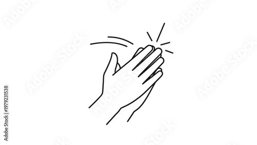 Simple line drawing of two hands clapping together to show applause, celebration, or approval on a white background.