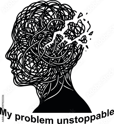 Overwhelmed mind grappling with an unstoppable problem Vector