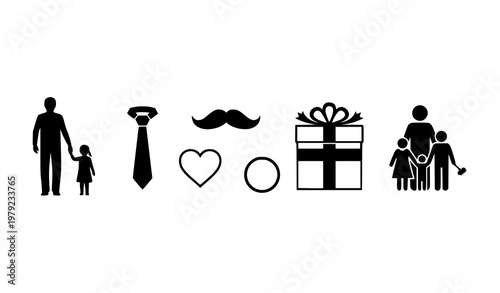 Fathers day silhouette icons vector with family symbols and dad elements in minimalist style