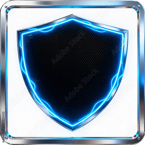 Shield with Neon Blue Border and Metal Frame