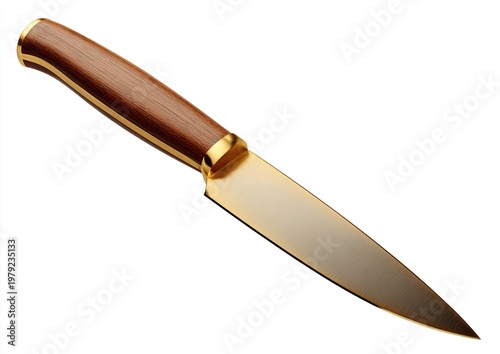 Elegant chef's knife with polished golden blade and rich wood handle