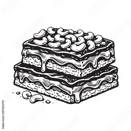 line art vector of toffy cake topped with cashew nuts