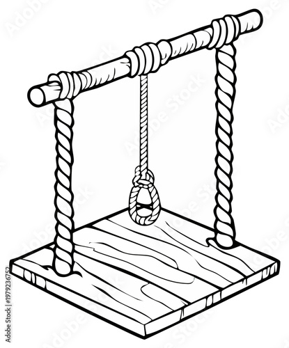 Cartoon Illustration of Gallows with Noose on Wooden Base