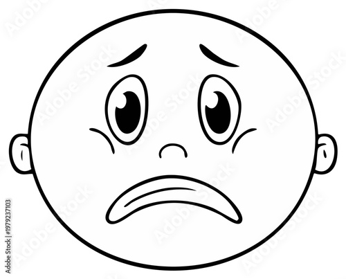 Cartoon sad face with worried expression and downturned mouth