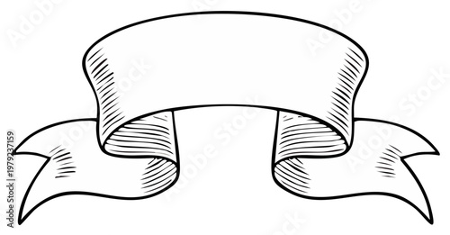 Hand-drawn ribbon banner with hatching for text and design elements