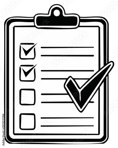 Checklist with completed tasks in a cartoon style illustration of a clip board for progress completion