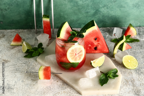 Board with glass of fresh w...