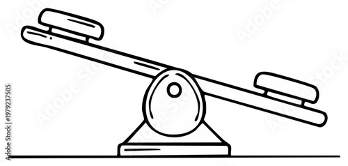 Black and white simple line drawing of a seesaw on a playground