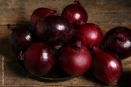Plate with fresh red onions...