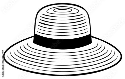 Straw hat with wide brim and black ribbon fashion accessory for sun protection