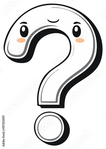 Cute cartoon question mark character with smiling face and blush marks expressing wonder