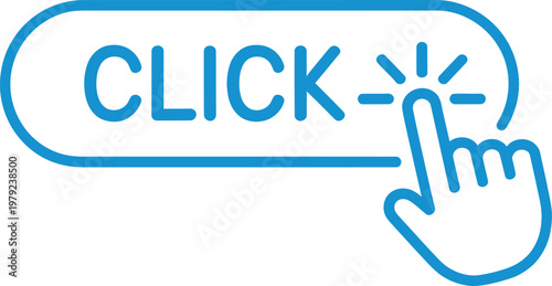 Blue click button icon with hand cursor and glowing effect on transparent background for web design  modern online interface element Vector Illustration