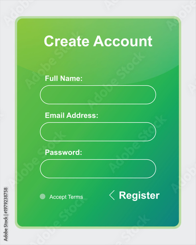 A vibrant green create account registration form on a clean white background