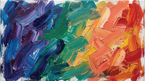Konstfotografi Impasto paint strokes forming a rainbow color gradient background texture