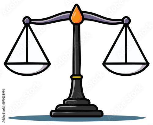 Illustrated Justice Scales Symbolizing Law and Fairness Vector Illustration