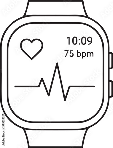 Black Outlined Icon of Smartwatch Heart Rate