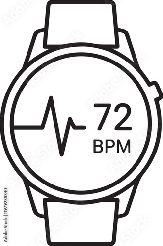 Black Outlined Icon of Smartwatch Heart Rate