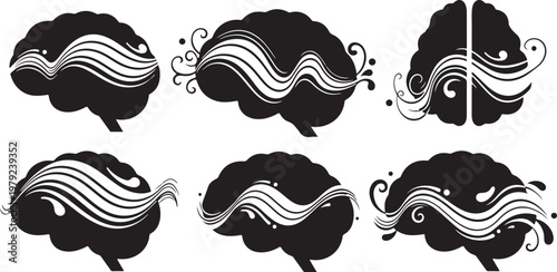 Brain with swirling creative thought process designs