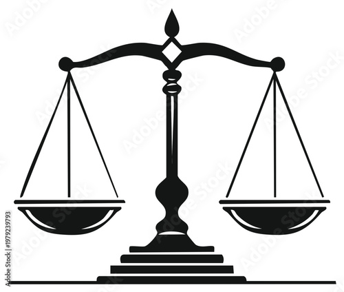 Silhouette illustration of a balanced justice scale symbol of law, fairness, and legal system