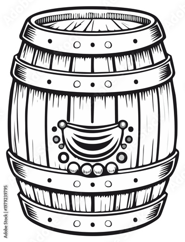 Illustration of a detailed wooden barrel with decorative features