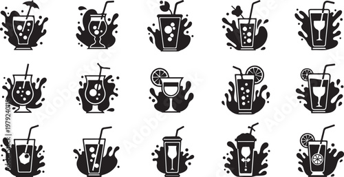 Black and white drink icons with straws