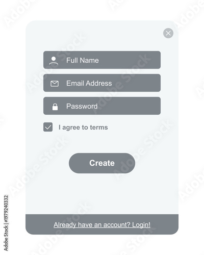 A registration form with input fields for creating an account on a website or application