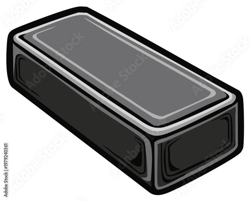 A gray rectangular metal ingot or industrial bar in a stylized vector cartoon illustration