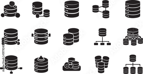 Database storage and organization concept icons set